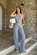 Vesna Keten Çizgili Crop Takım 9806-0025 resmi